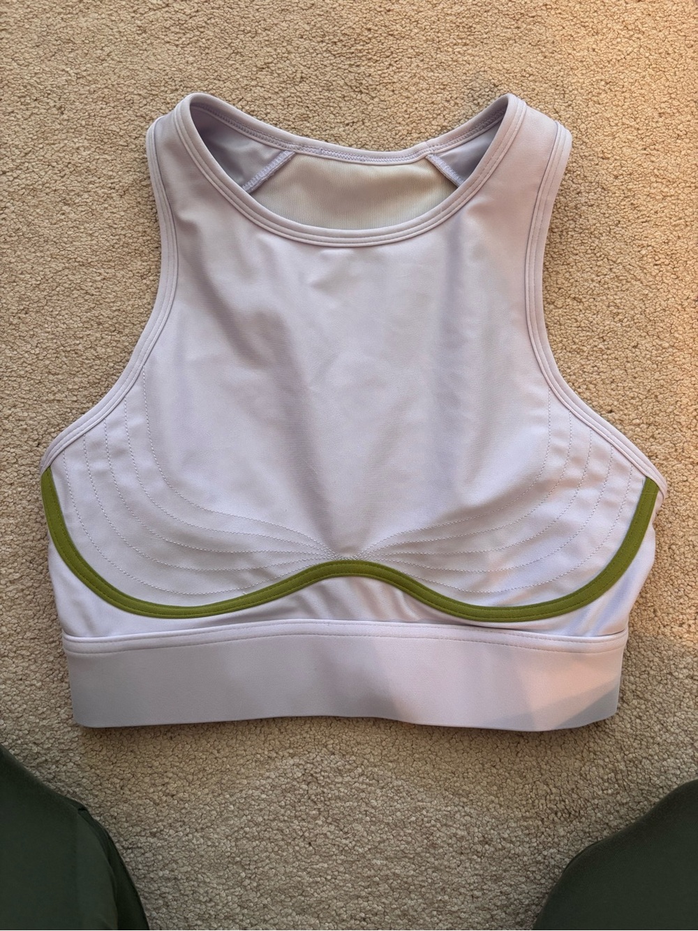 Fabletics High-Neck Lilac Sports Bra with Olive Trim